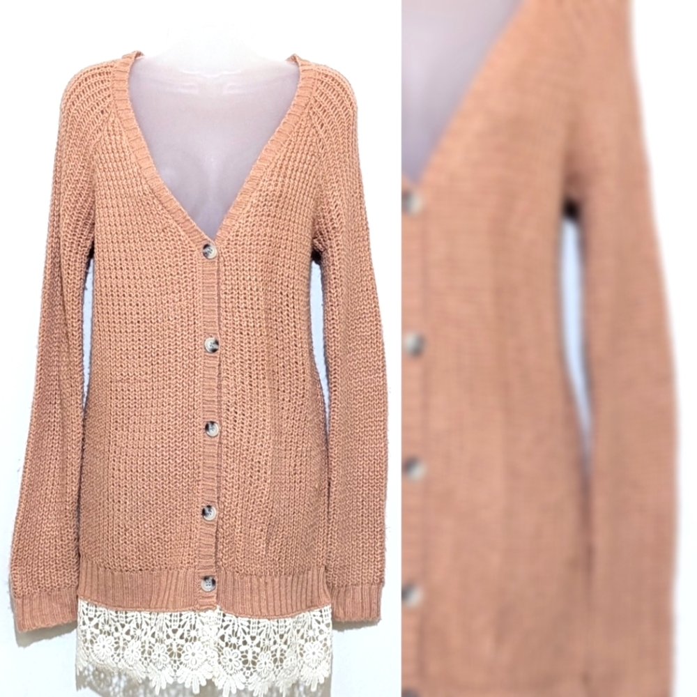 Ultra Flirt | Longline Knit Cardigan | Lace | Bohemian | Grandmacore | Coquette